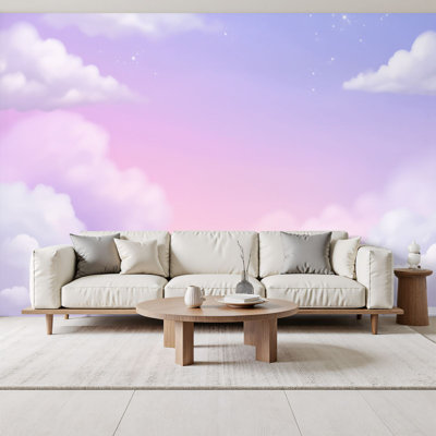 Papier peint adhésif mural Boho, papier peint à paillettes et collage Pastel Dreamy Cloudys