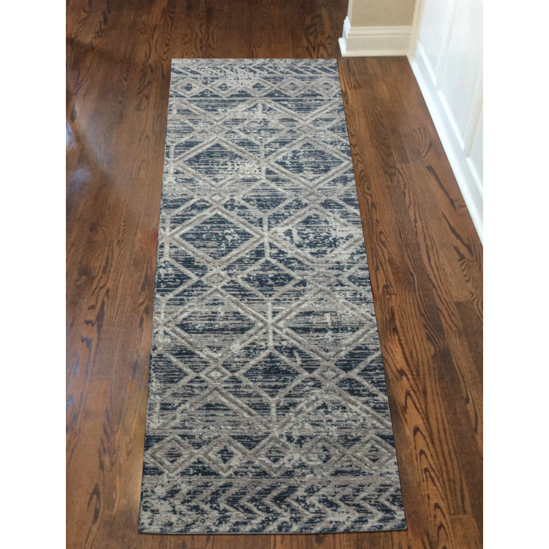Kainaan 1243 Transitional Geometric Blue Area Rug, Runner 2'2" x 7'7", Blue