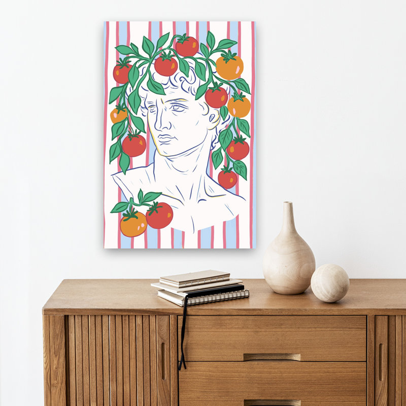 Whimsical Tomato Bust Whimsical Abstract Fruit Nature Wall Art, 18" H x 12" W