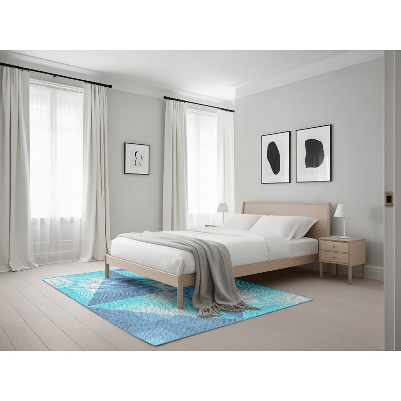 Tapis bleu ciel à motif, Rectangle 5 pi x 7 pi