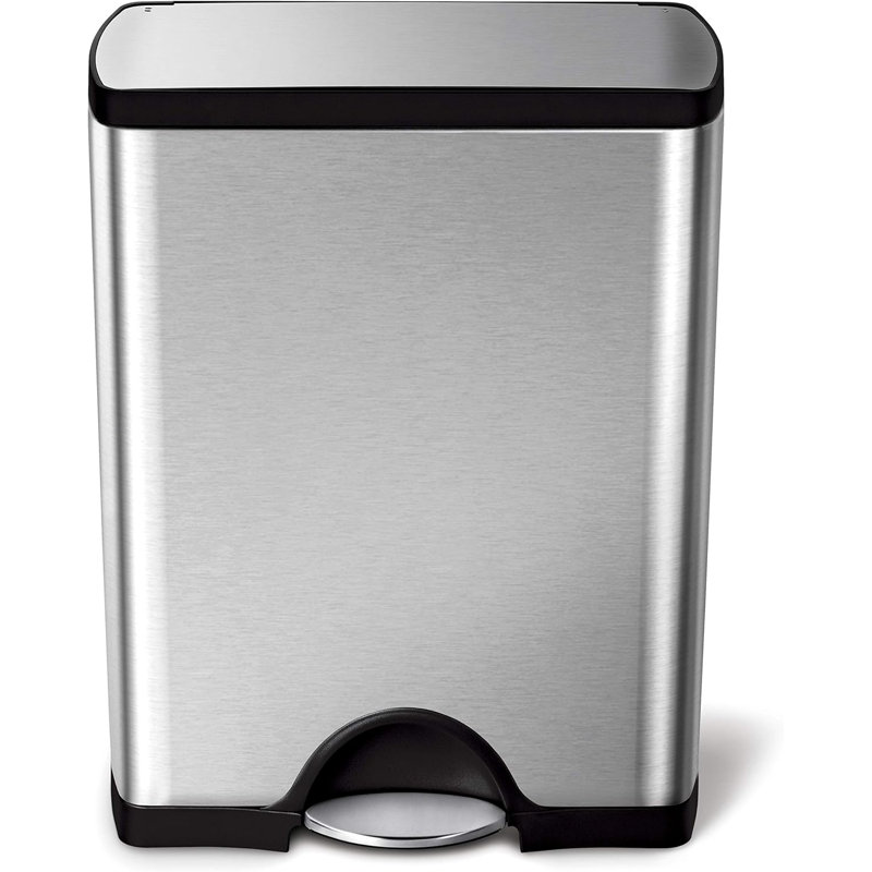 Brushed Stainless Steel 13 Gallon Rectangular Step Trash Can