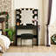 Meuble-lavabo lumineux à DEL avec station de charge, 2 tiroirs, 4 tablettes ouvertes, tabouret de rangement