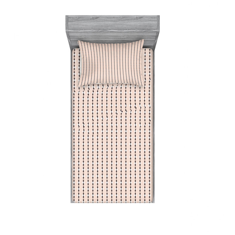 Microfiber Striped Sheet Set, Twin Sheet Set + Fitted Sheet + 1 Pillowcase, Beige/Black Geometric 1