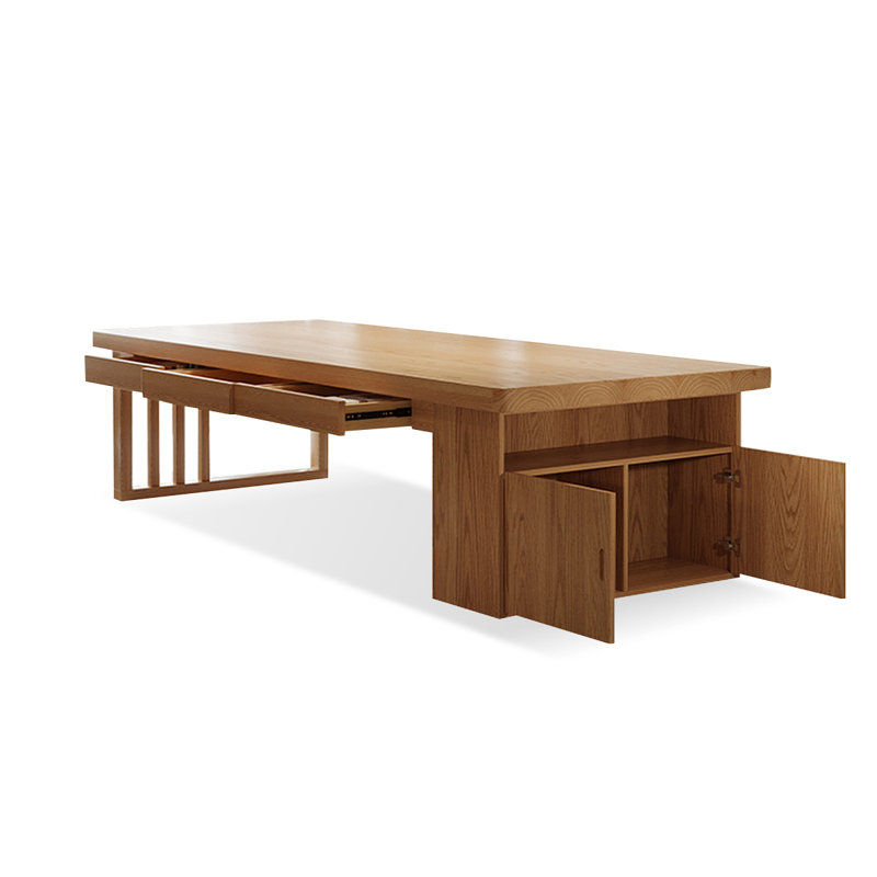 Bureau rectangulaire brun en bois massif avec 6 tiroirs, H 29,53 po x l 86,61 po x P 35,43 po