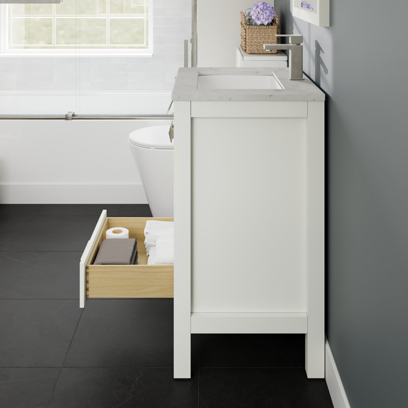 Eviva London 24"W x 18"D Bathroom Vanity with Undermount Porcelain Sink, Quartz - White Carrara, White