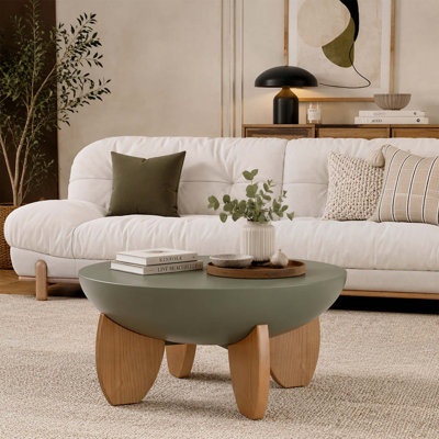 Table basse ronde moderne en forme de bol, pieds en bois massif, plateau lisse peint, montage facile pour les petits espaces
