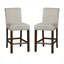 Tabouret de comptoir rembourré 2 beige - Argent mat, garniture cloutée beige, têtes de clou, pieds en bois massif