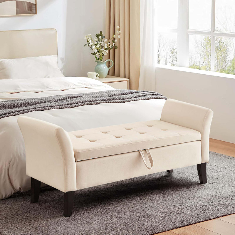 Karalin Velvet Upholstered Storage Bench, Beige