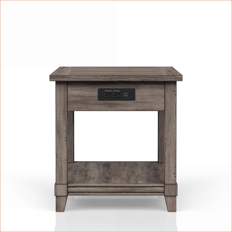 Table basse rustique grise avec tiroir de rangement et ports USB - Complément fonctionnel pour le salon
