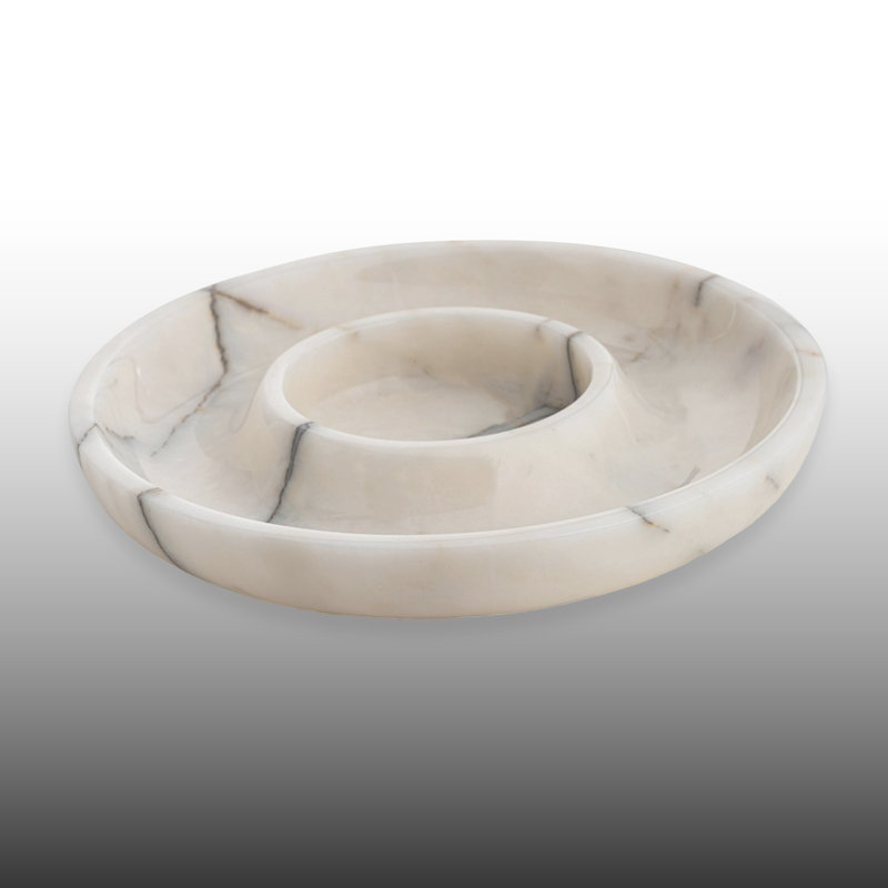 100% Marble Round Bathroom Tray, White