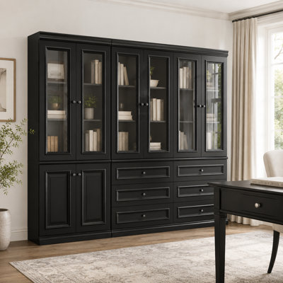 Dover 94.5'' W 5-Tier Black Storage Cabinet Set With 6 Tempered Glass Doors, 6 Drawers And 2-Door Base Cabinet