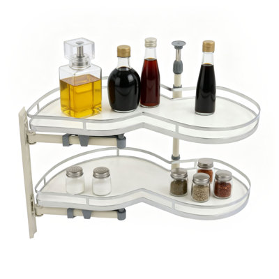 Left Opening 2-Tier Blind Corner Cabinet Pull-out Organizer Adjustable Height Electroplated Carbon Steel Rotating Storage Rack for Kitchen Corner CabinetKitchen Cabinets
