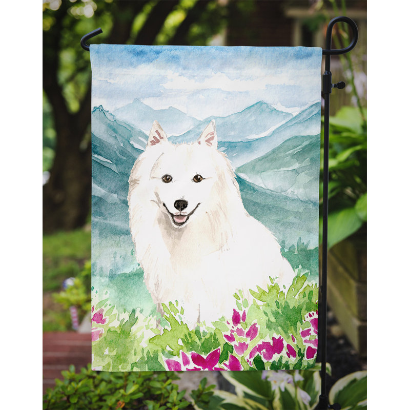 Yorkshire terrier yorkie à 2 côtés en polyester 15 x 11,5 po mountain fleurs drapeau de jardin, Spitz Japonais (blanc/bleu)