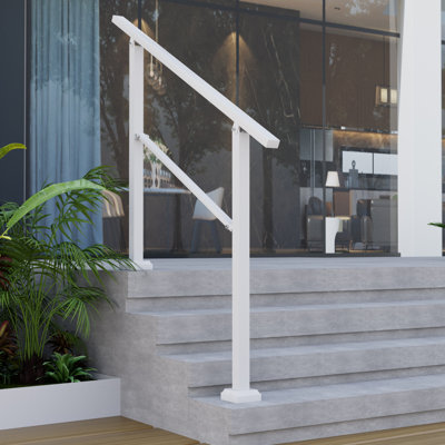 Hand Rails for Outdoor Steps, 3-4 Step Stair Railing Outdoor, 4 Step Handrails for Outdoor Steps, White