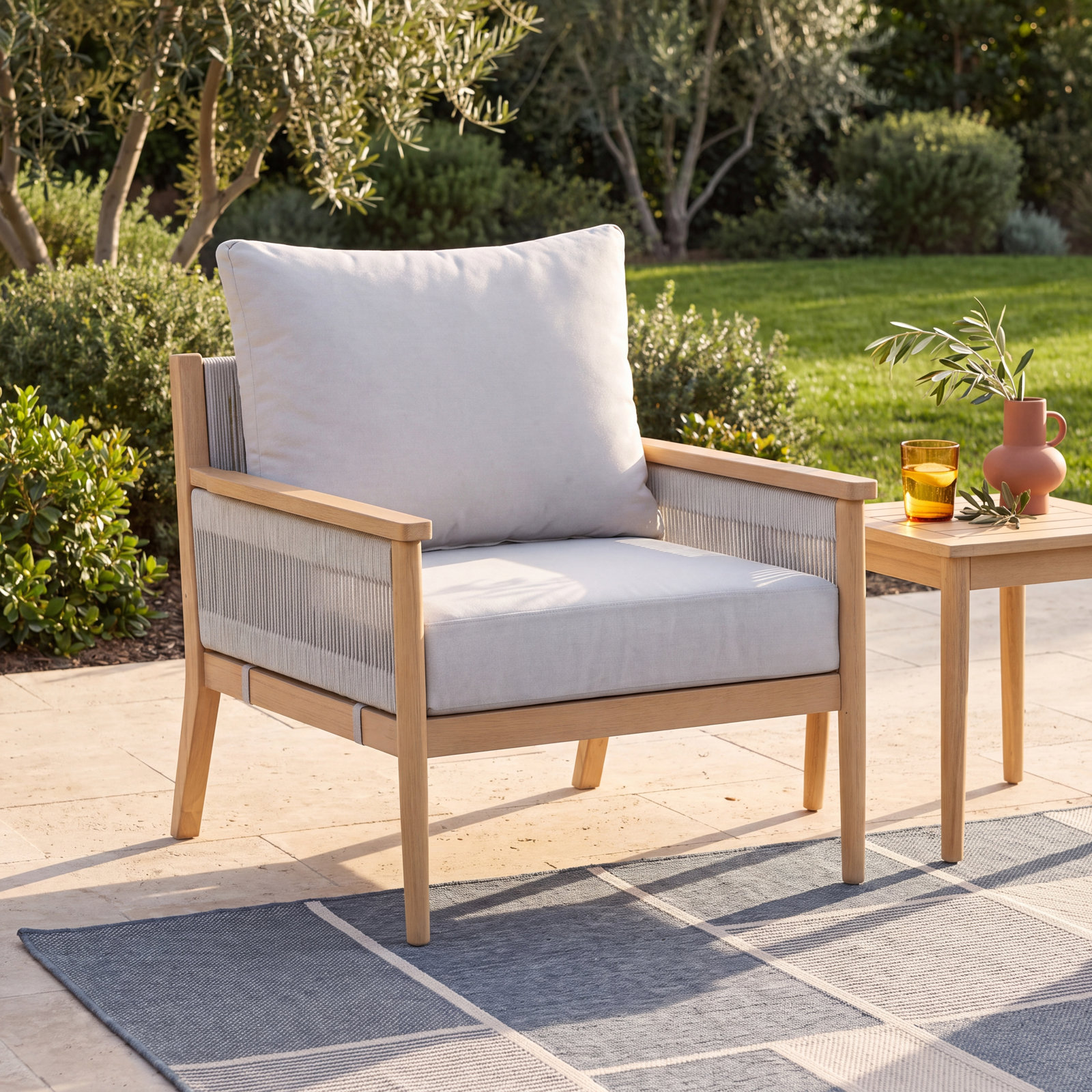 Rydell Acacia Patio Lounge Chair, White