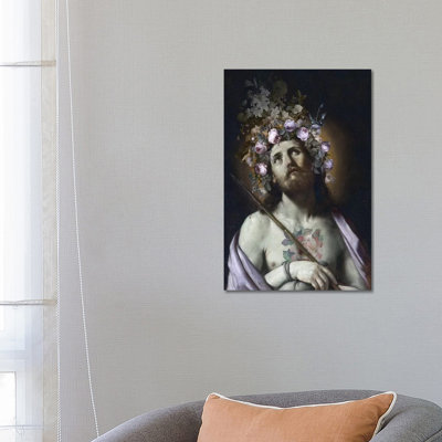 Christ With Flowers by José Luis Guerrero - 1 Piece Wrapped Canvas Painting