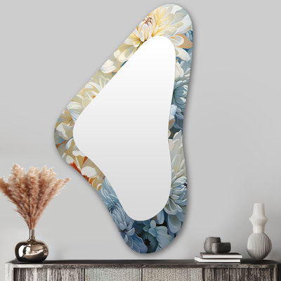 Miroir mural traditionnel traditionnel Simplicity Mums Bloom en beige et bleu discret V - Mums