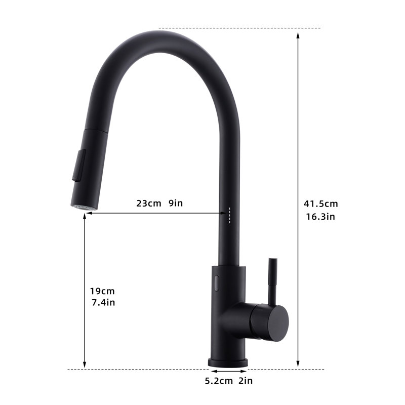 Robinet de cuisine à poignée simple sans contact avec accessoires Pulldown, Noir