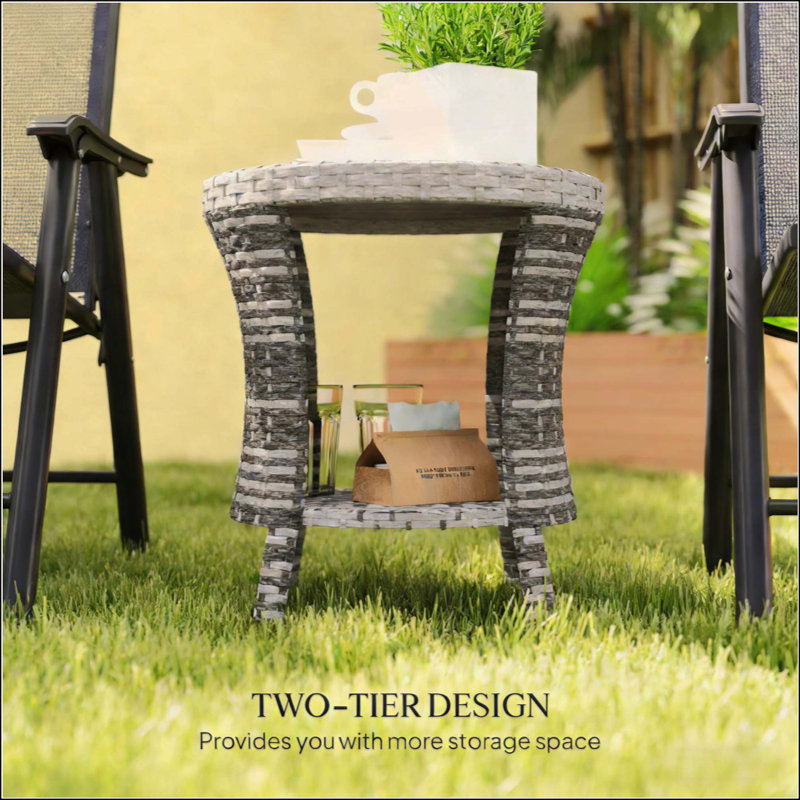 Side Table,Wicker Outdoor Coffee Table, Gray, Natural