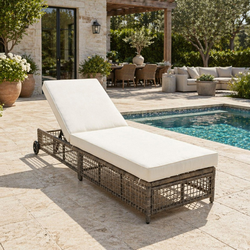 Méridienne d'extérieur avec dossier réglable à 5 positions, structure en rotin et coussin résistant aux intempéries pour la terrasse, le bord de la piscine et le jardin