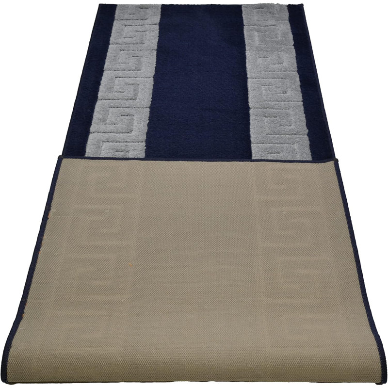 Custom Size Rug Meander Navy Blue Medium Pile Slip Resistant by Feet, Runner 2'2" x 30'
