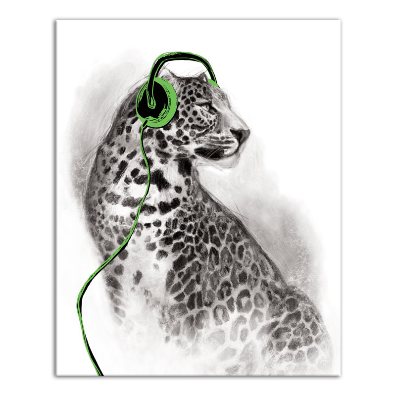 Art sur toile avec casque Leopard, H 14 po x l 11 po x P 1,25 po, Vert