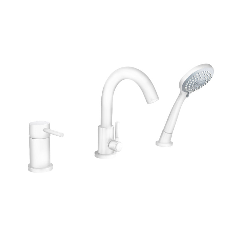 Robinet de baignoire à poser sur le comptoir avec douche à main 3 pièces blanc mat de couleur pastel