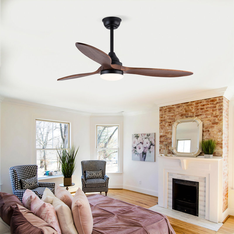 52 Inch Indoor Ceiling Fans With Lights, Dimmable LED, 3 Solid Wood Blades, Ceiling Fan With Remote Control Reversible DC Motor