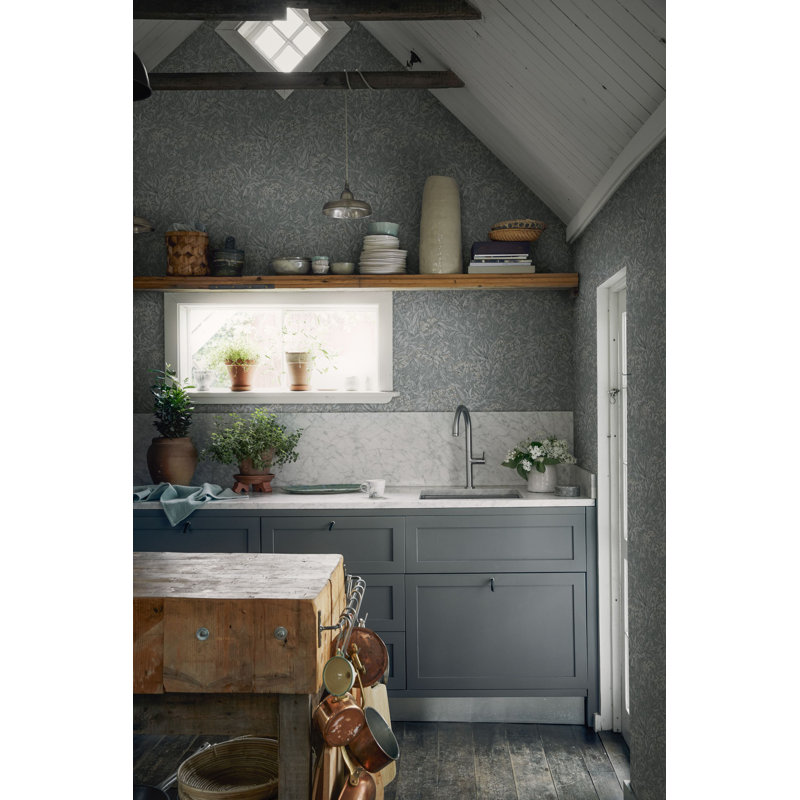 Kolonin Floral Wallpaper Roll, Mineral Gray