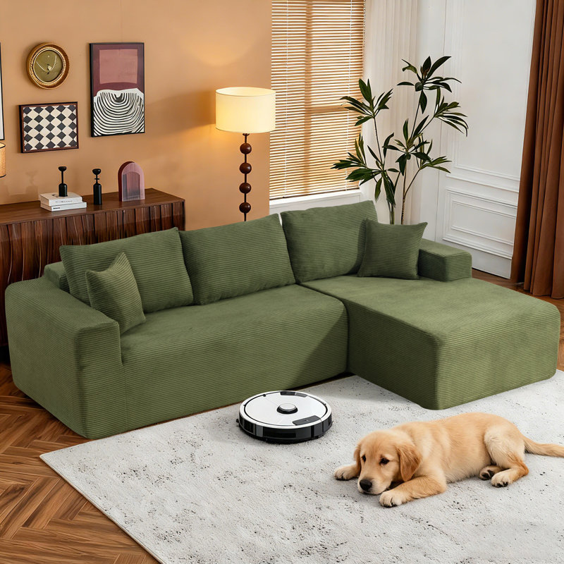 Canapé modulaire avec méridienne en L 108 po Cottle, Velours côtelé vert, Orienté à droite