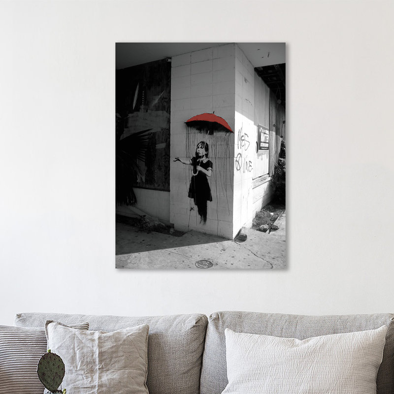 Red Umbrella Girl by Banksy - Wrapped Canvas Print, 41 cm H x 30 cm W x 4 cm D