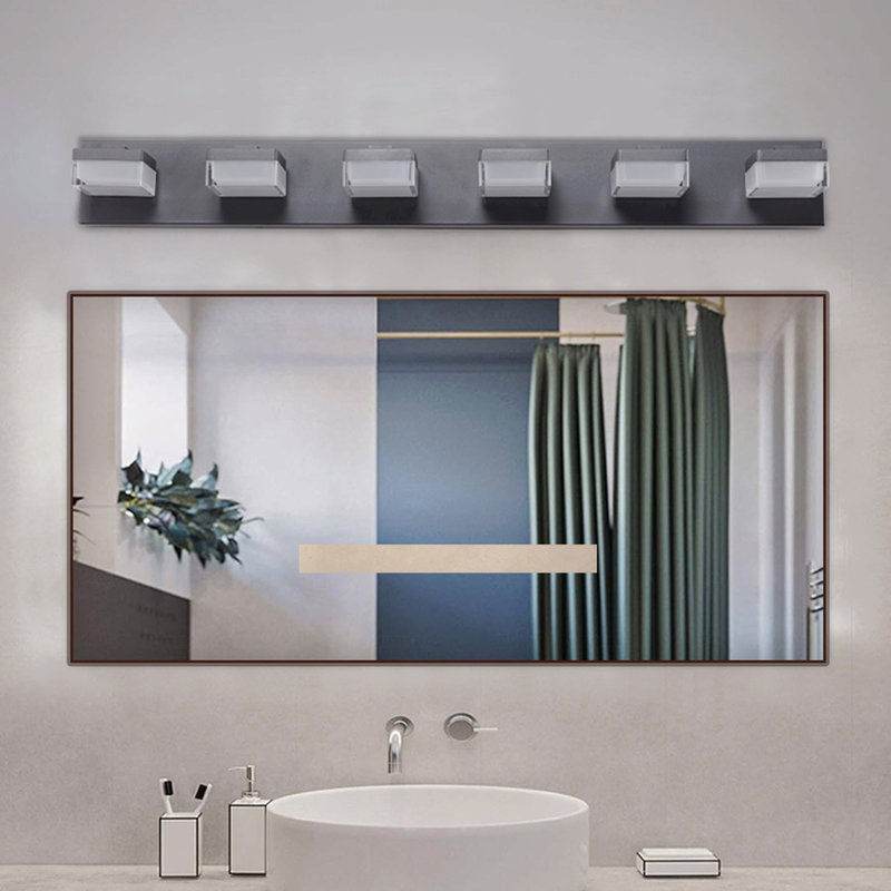 Configuration de style moderne à 6 lumières en métal avec finition noire et miroir lumineux
