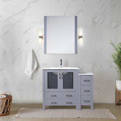 Gris foncé 42 po Meuble-lavabo de salle de bain avec tablette à compartiment latéral, robinet, comptoir en céramique et miroir mural à 28 tiroirs, qualité