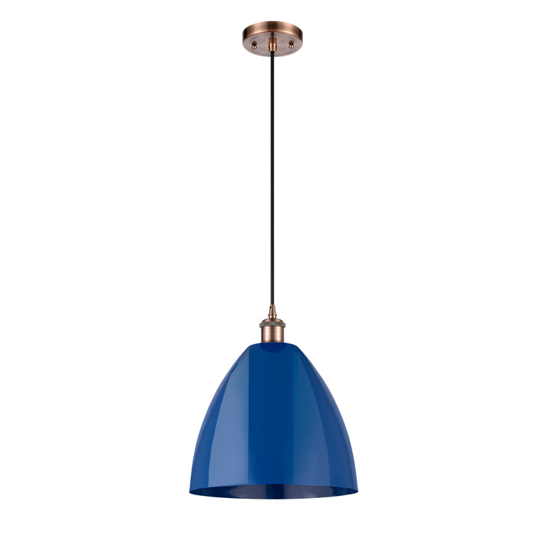 Luminaire suspendu conique 1 lumière, Bleu, H 14,75 po x l 12 po x P 12 po, Cuivre antique