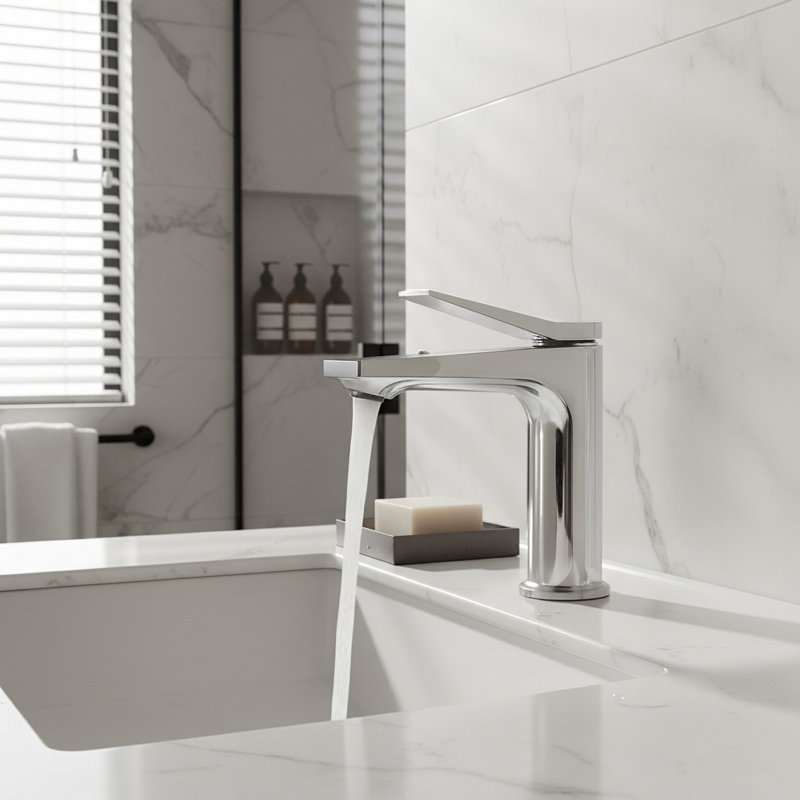 Robinet de salle de bain monotrou en chrome poli, robinet de lavabo à poignée simple, Chrome chrome