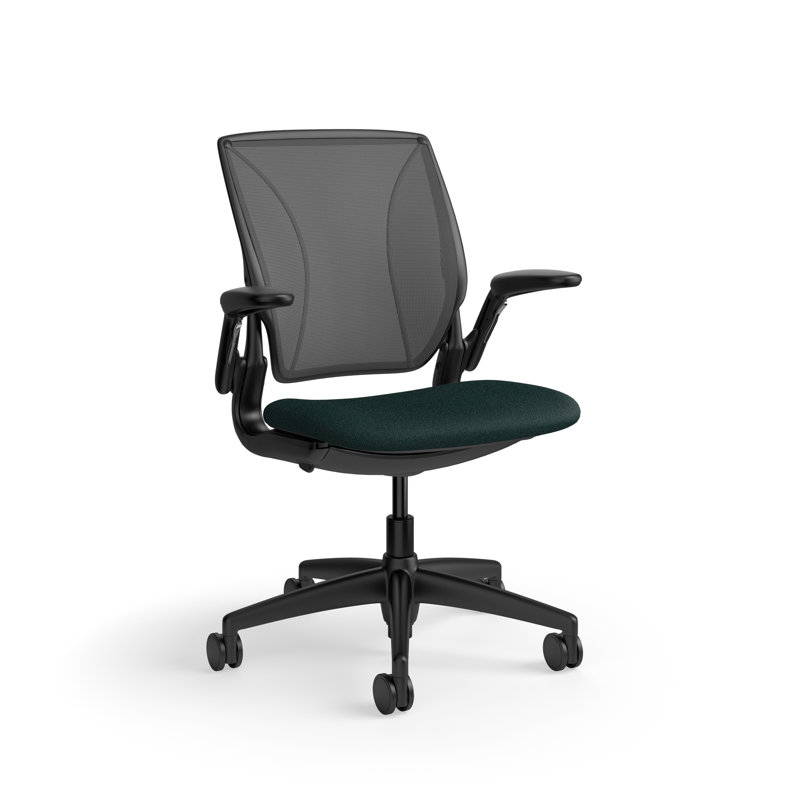 World LM, Ergonomic Task Chair with Poppy Seed Backrest, and  Autumn Upholstered Seat, Green Fabric, Black, Dark Gray Mesh