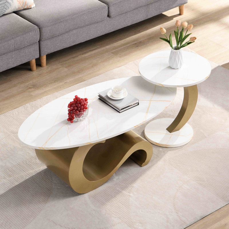 2 tables de salon dorées - ovales et rondes, paire de tables rondes élégantes