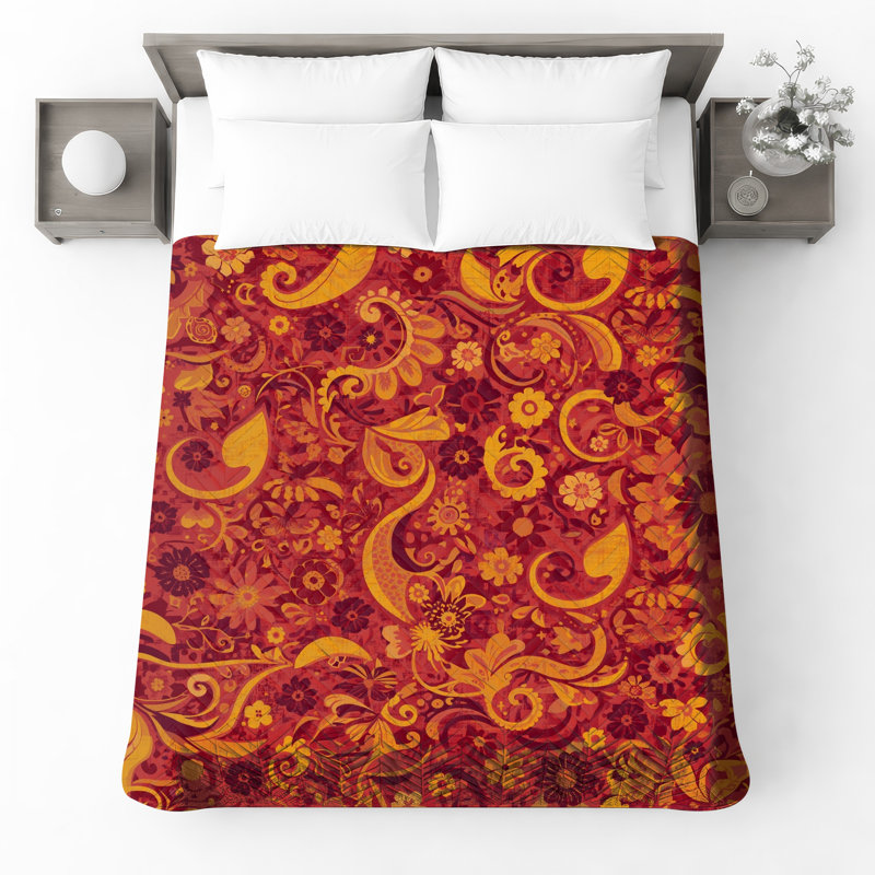 Couvre-lit matelassé à motif floral rouge toutes tailles, Lit simple
