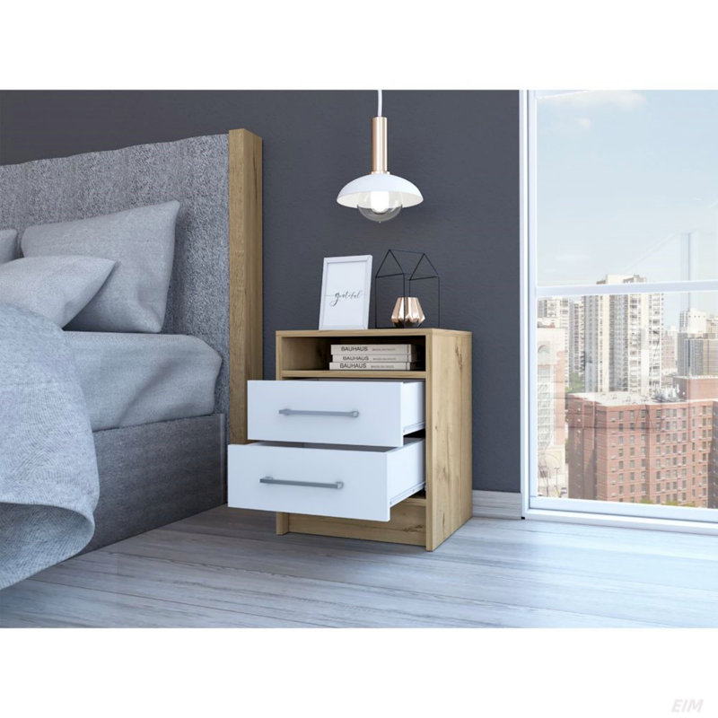 Nightstand , End Table, Side Table Superior Top, Two Drawers, Multicolor