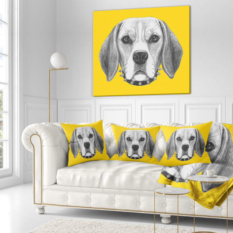 Coussin de beagle pour chien amusant avec collier animal, 18 po x 18 po, Coussin décoratif