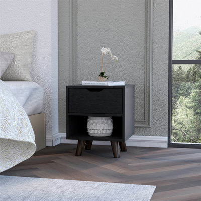 Table de chevet à 1 tablette de rangement noire - Table de chevet moderne avec tiroirs de rangement | Organisateur de mobilier élégant