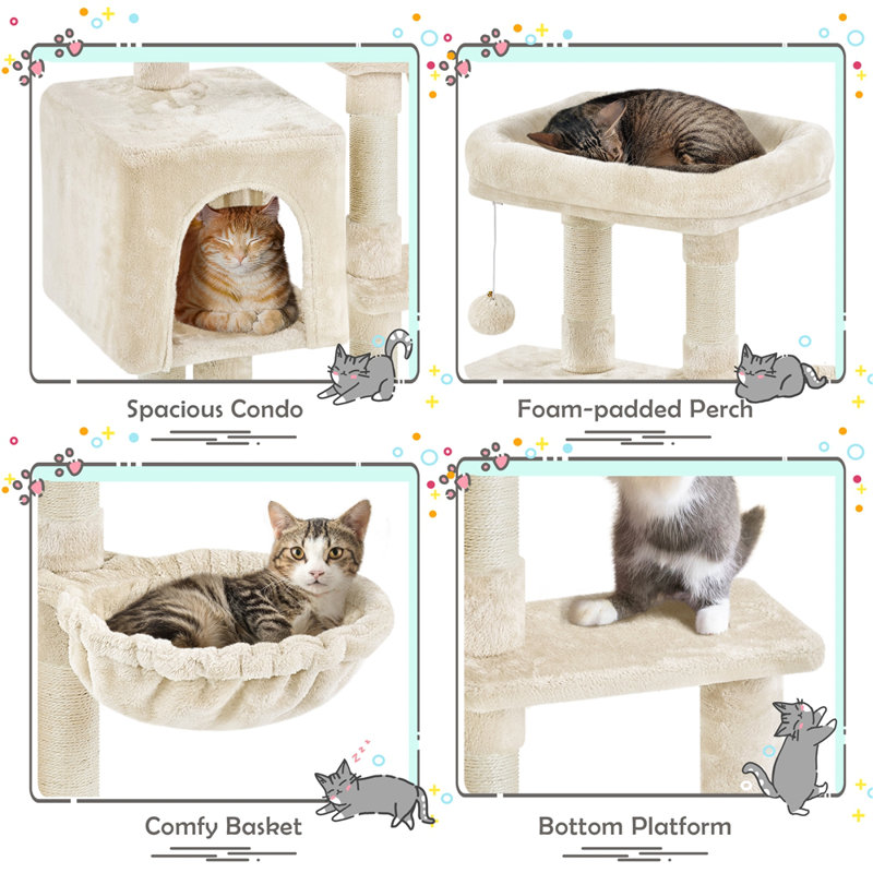 Multifunctional 96.5cm Cat Tree, Beige