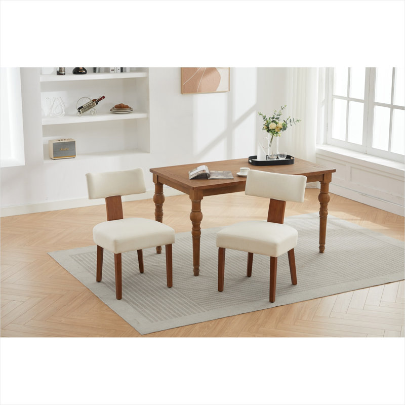 Ensemble de 2 chaises sans accoudoirs, dossier incurvé moderne, revêtement en lin, pieds en bois massif, beige doux