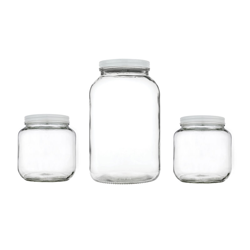 Ensemble de 3 pots en verre, Transparent / blanc