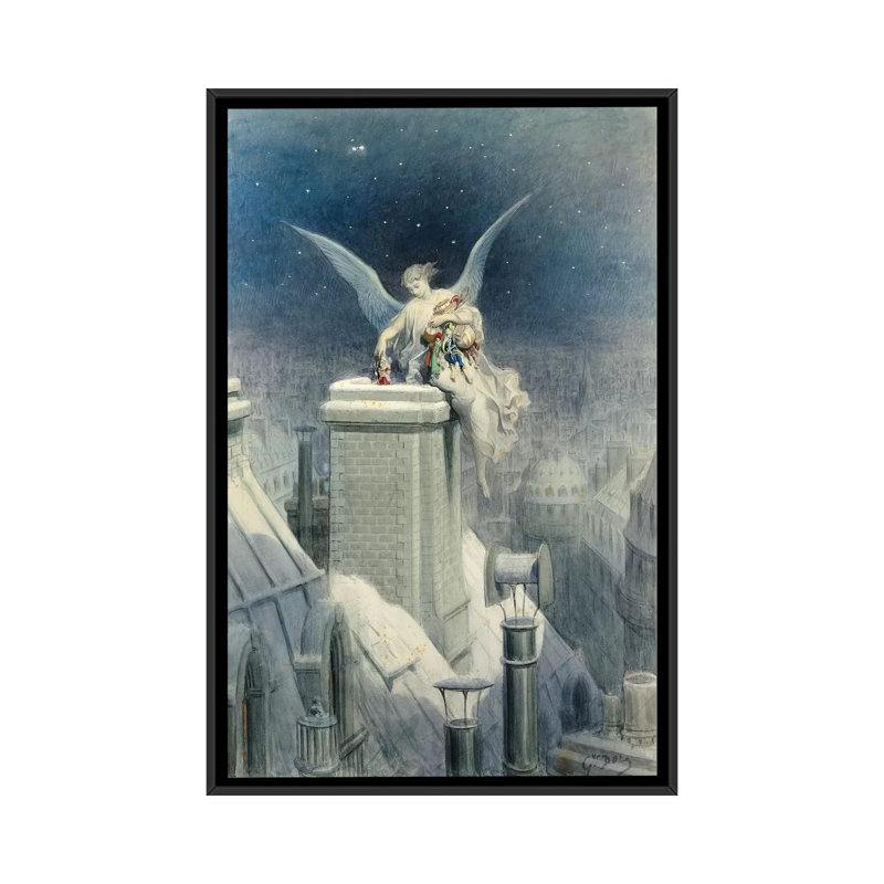 « christmas réveillon », reproduction sur toile, H 26 po x l 18 po x P 1,5 po, Toile avec cadre noir, Pas de tapis