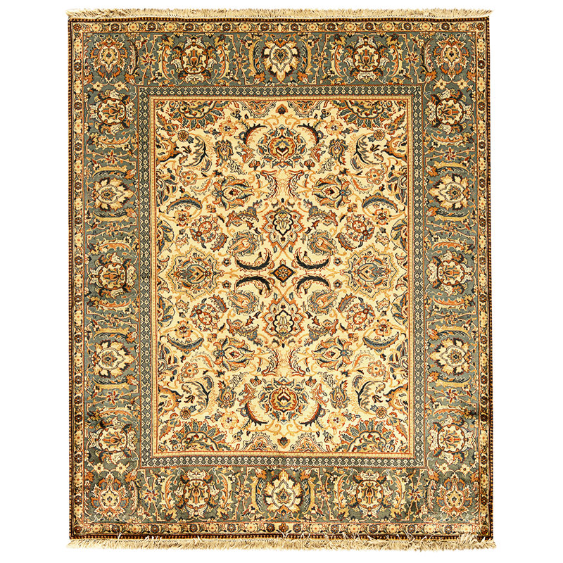 High-Quality Hand-Knotted Cream And Green Area Rug