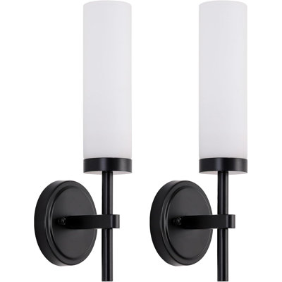 Ensemble de 2 appliques murales noires pour salle de bain, appliques murales modernes à intensité variable avec abat-jour en verre blanc opale, lampe murale de style campagnard pour miroir (ampoule incluse)