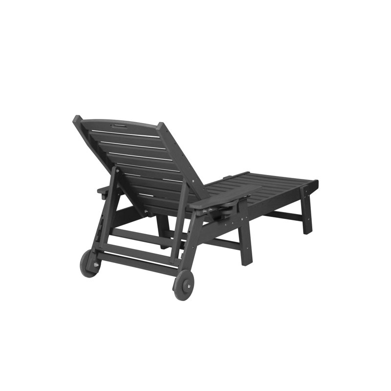 Lounge Chair With Side Table, 3-Piece Oversized Chaise Lounge Chair Setwith Wood Texture, All Weather Patio Lounge Chair With 5 Positions,Wheels &Cup Holder(Include 2Lounge Chairs And 1Table)