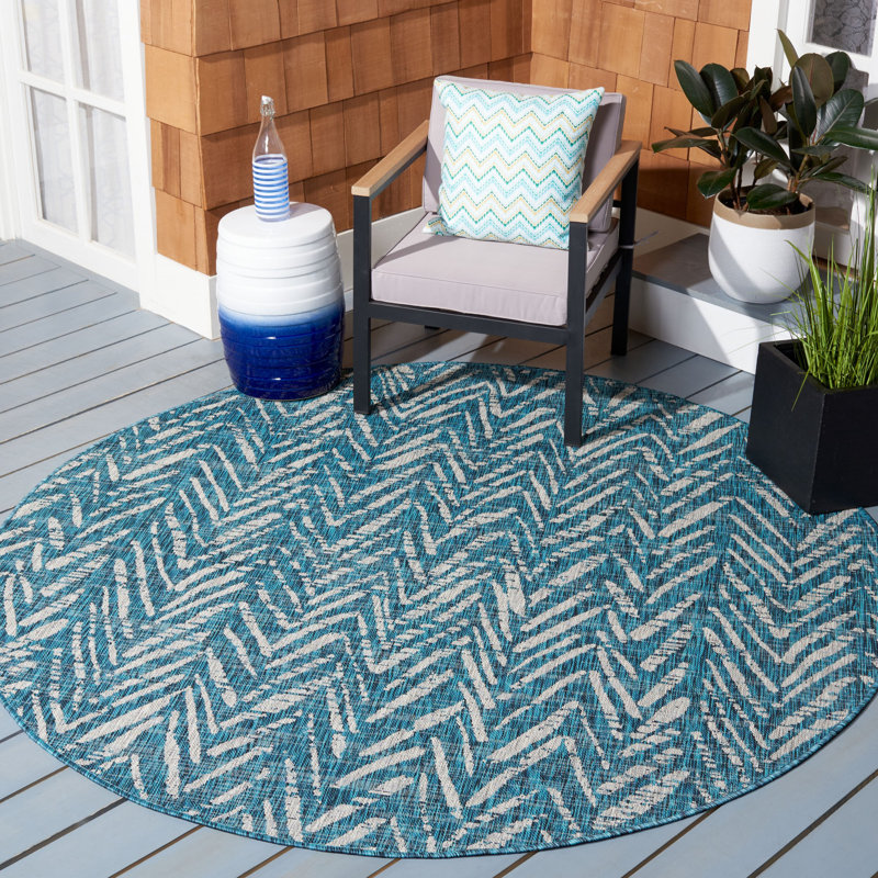 Adamski Chevron Blue/Gray Indoor/Outdoor Area Rug, Round 6'7"