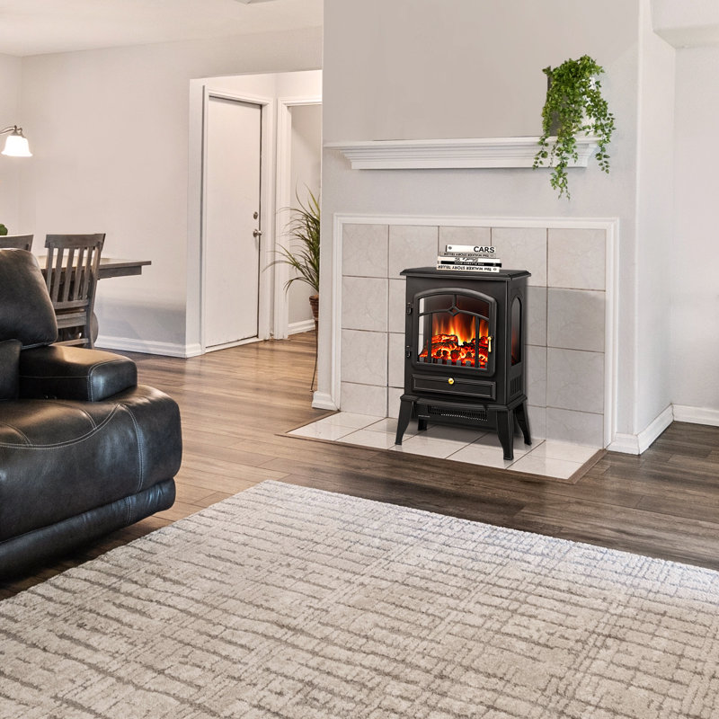 Winston Porter 15" Freestanding Fireplace Stove Heater With Realistic Flame For Home Office With Realistic Log Flame Effect, Adjustable Flame Effect/Brightness/Heating Mode, Overheating Safe Design